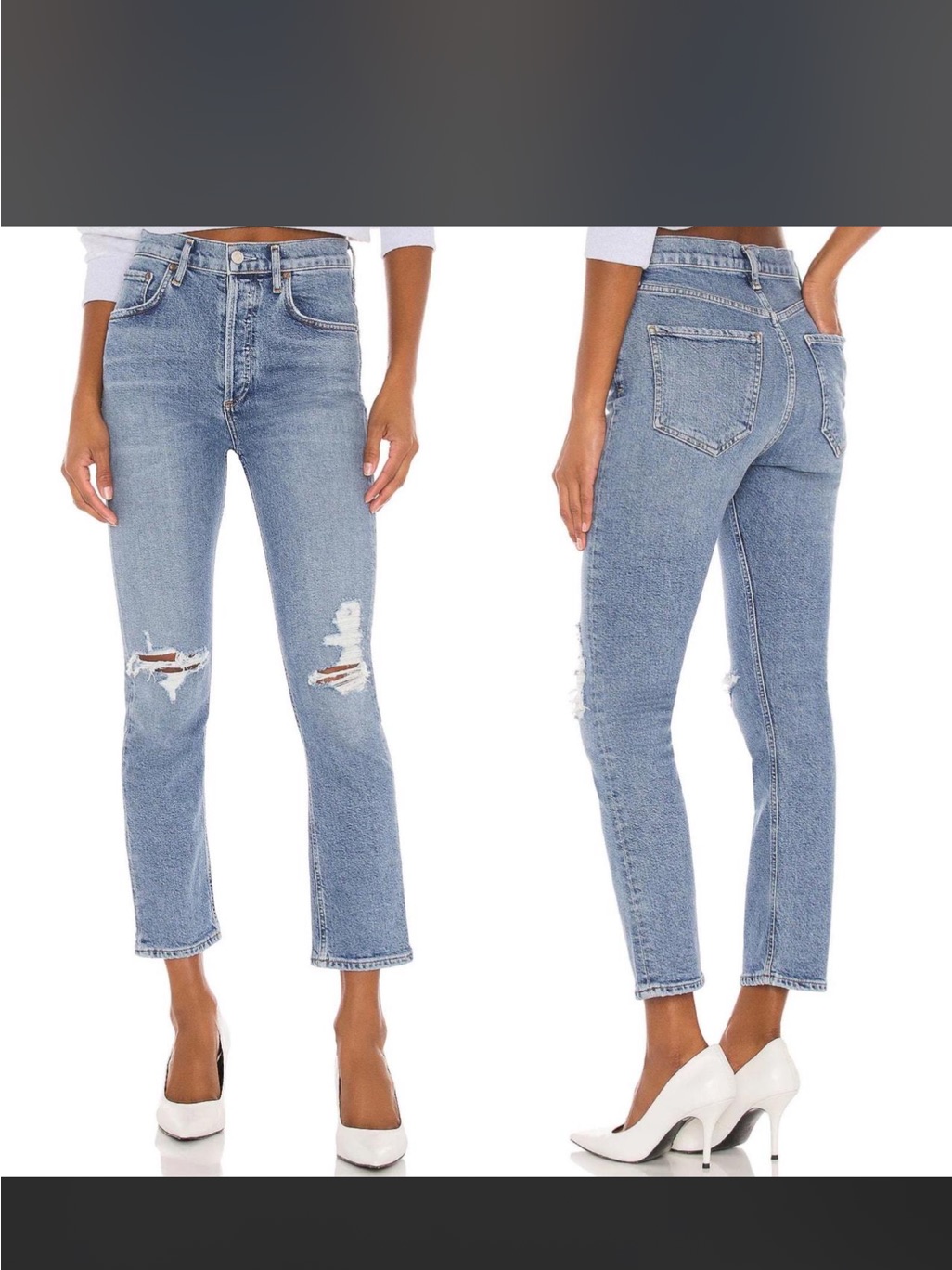 Agolde Riley Light Blue Straight Leg Crop Ripped Jeans
